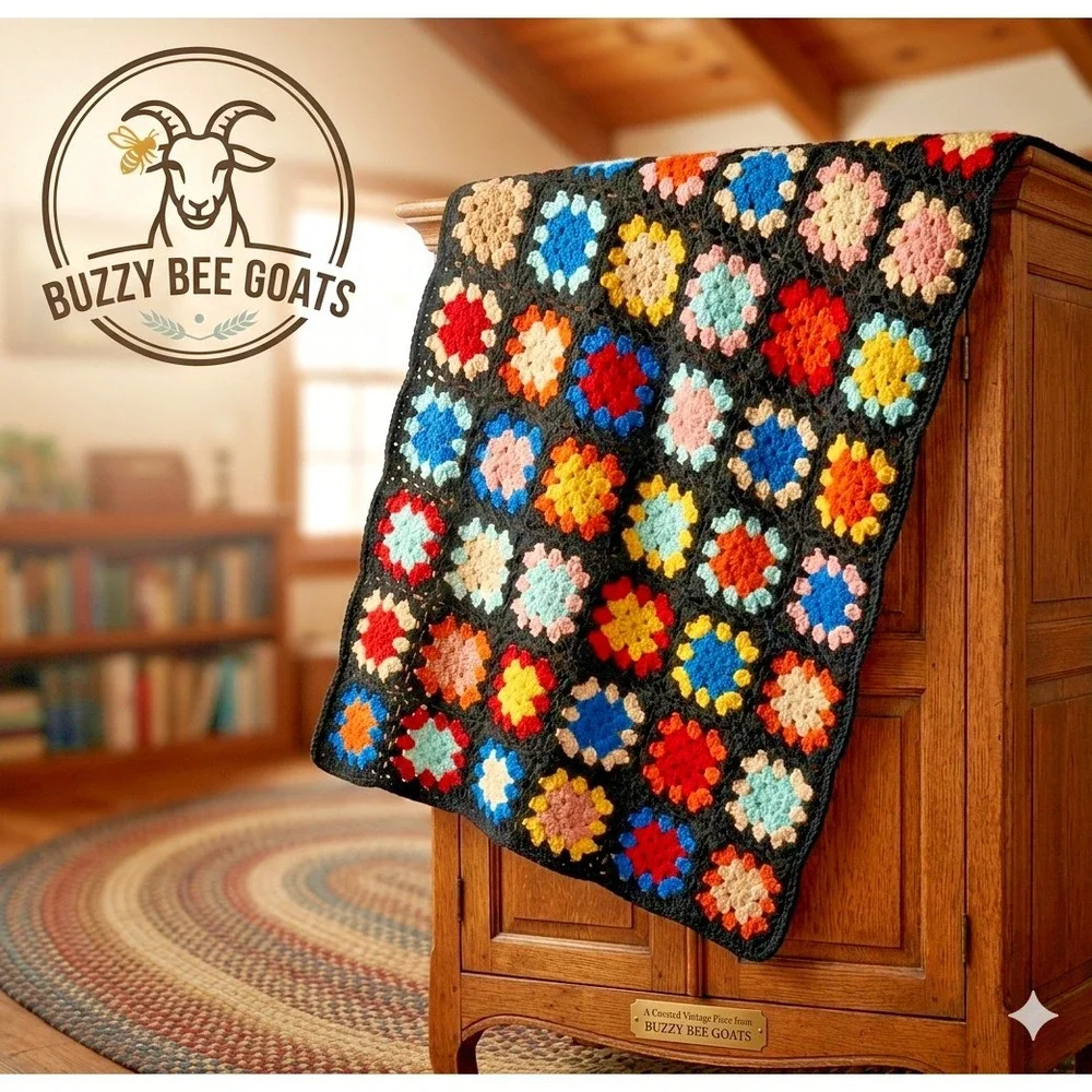 HANDMADE CROCHET GRANNY SQUARE AFGHAN THROW BLANKET MULTICOLOR 60X30